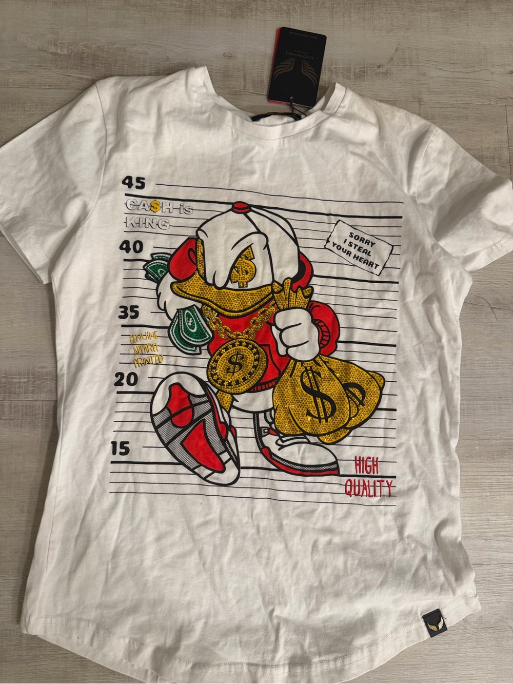 Graphic Money Duck Tee - White with Red & Yellow Accents